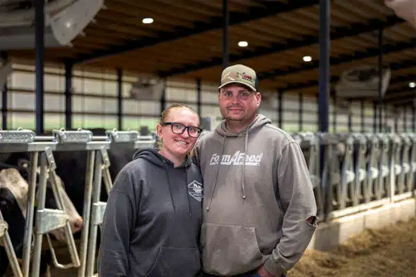 Dairy farmers Josh and Amy Karpinski at Sheridan Flats Dairy.