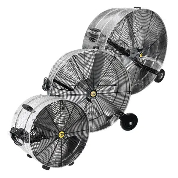 J&D Diamond Brite portable drum fans in different sizes.