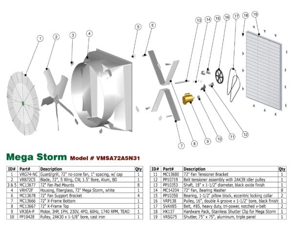 J&D Mega Storm Exhaust Fan parts diagram.