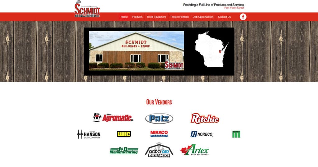 New Schmidt Building and Equipment website (April 2021).