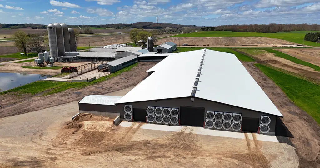 Drone view of Sheridan Flats Dairy, LLC in Waupaca, WI.