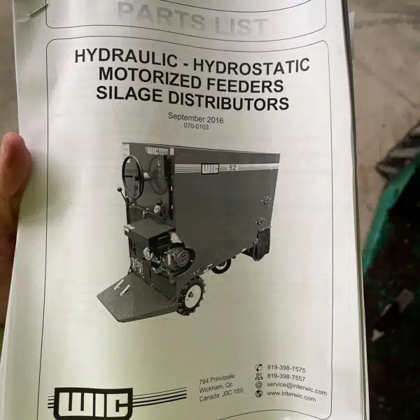 WIC 45 motorized feed cart parts list manual.