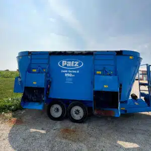 Side view of used Patz 2400 Series II 950 trailer mixer.