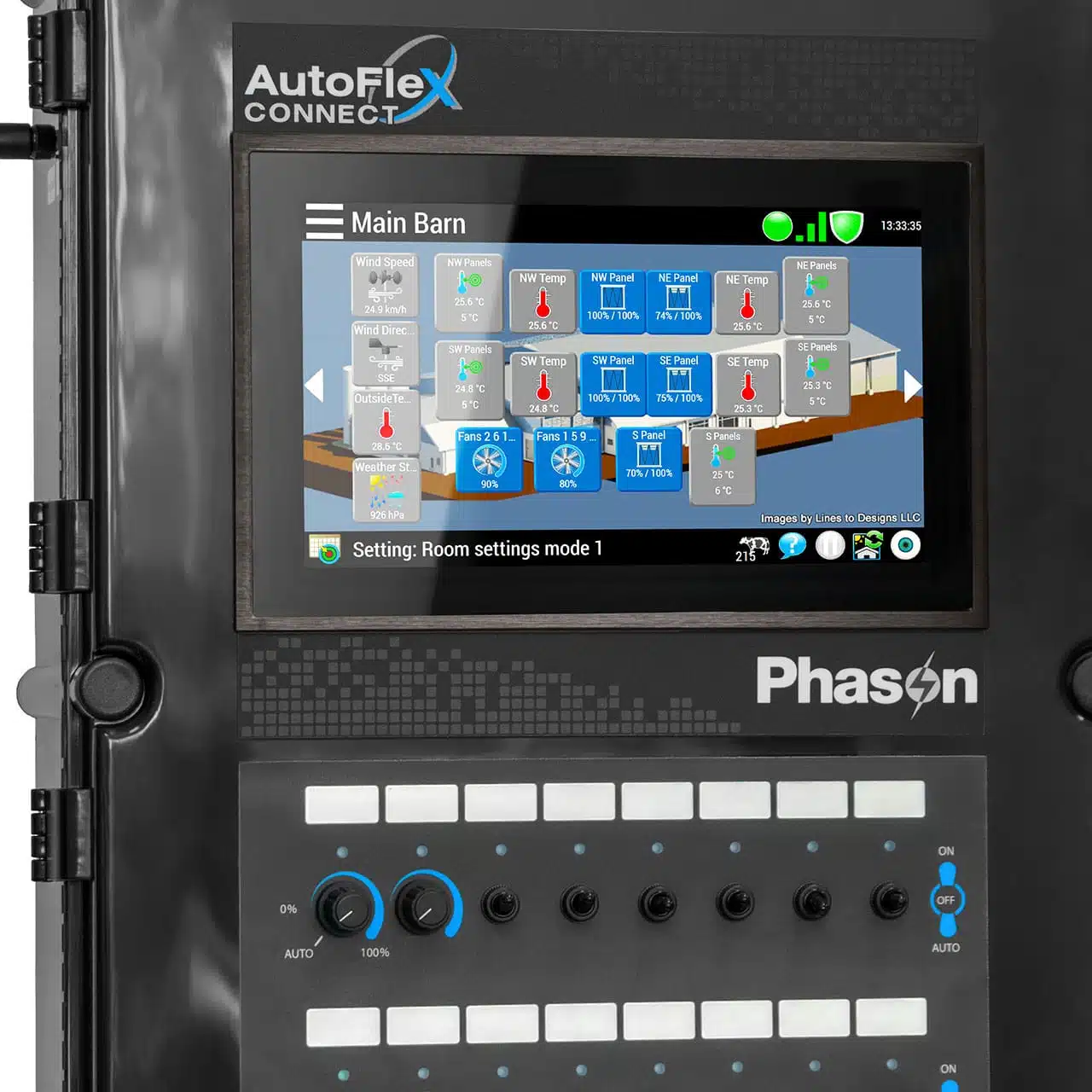 Phason Autoflex Connect 3 with manual control module and barn screen view.